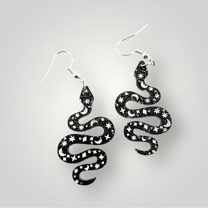 Black Glitter Snake Earrings - goth glitter etched acrylic mystical witchy boho